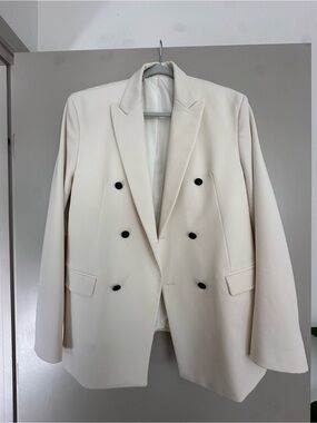 Zara Cream Double-Breasted Blazer with Black Buttons